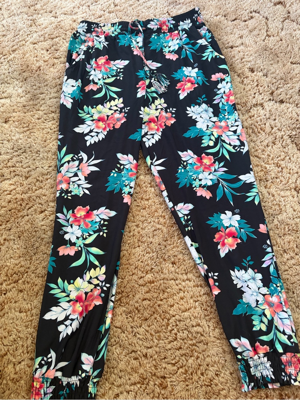 Tommy Bahama Black Floral Elastic Waist Pants